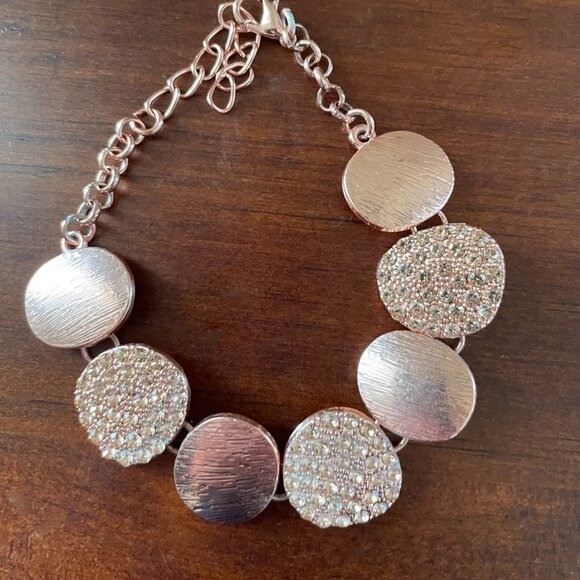 Copper-Tone Sparkle Bracelet Set • Crystal & Textured Oval Pair - Picture 2 of 4